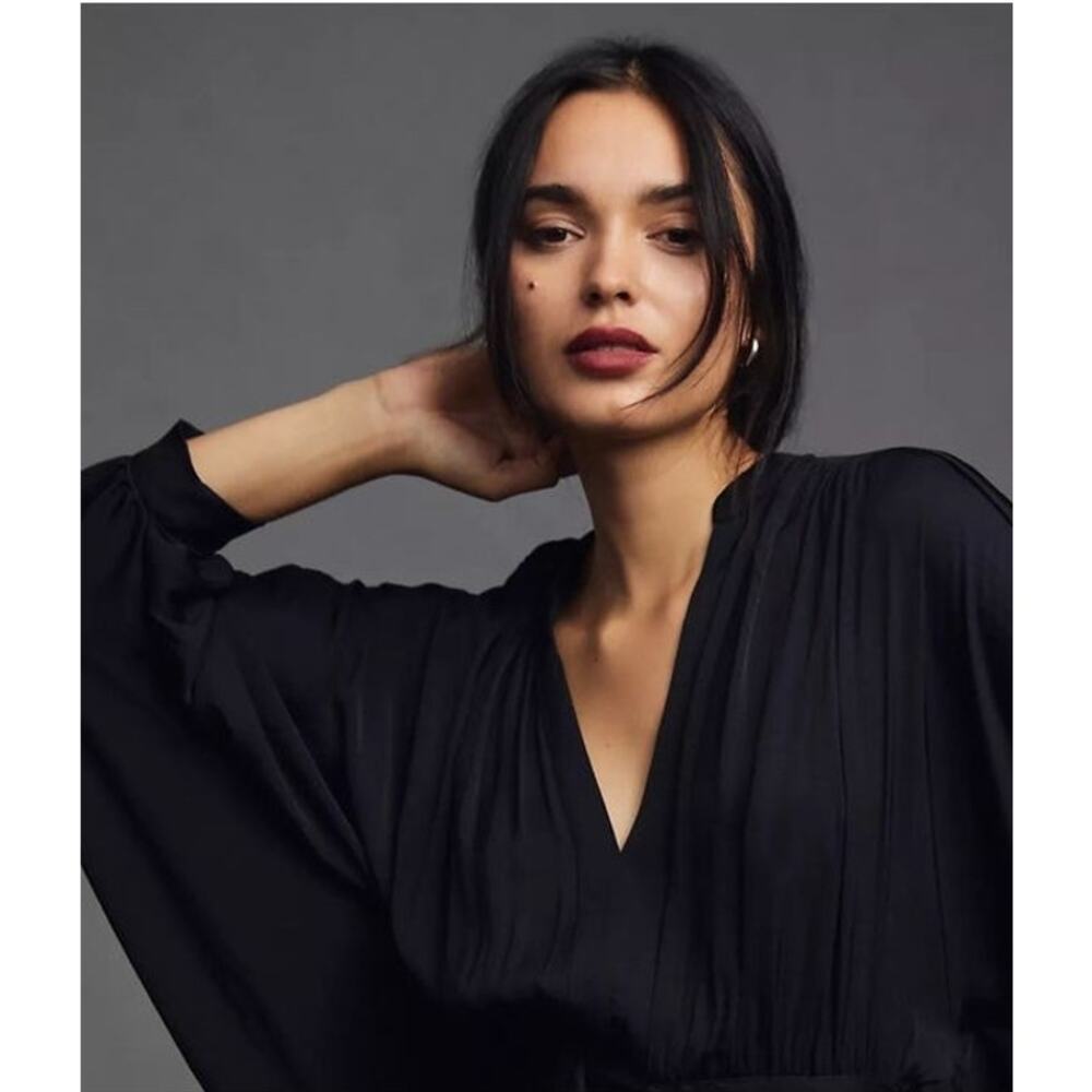 By Anthropologie Maeve Batwing Flowing Oversized Collarless Button Down Blouse